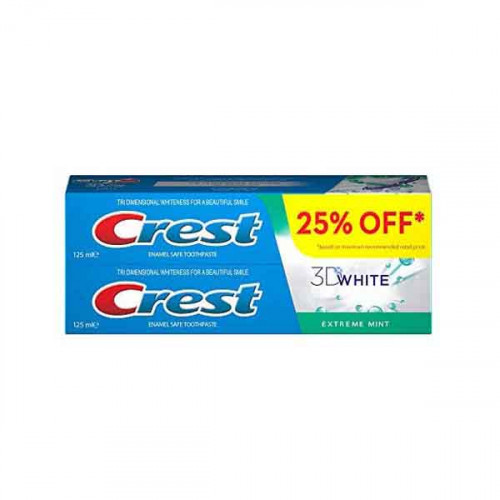 Crest Tooth Paste Fresh Mint 3D White 2's x 125ml 