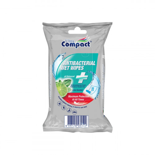 Ultra Compact Wet Wipes Antibacterial 15pcs -- مناديل مبللة مدمجة للغاية مضادة للبكتيريا 15 قطعة