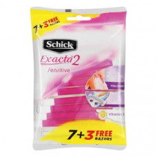 Schick Exacta 2 Sensitive Disposable Razors 7 + 3 Free -- شيك إيكزاكتا - ماكينة الحلاقة بشفرتين للبشرة الحساسة 7 + 3 مجاني