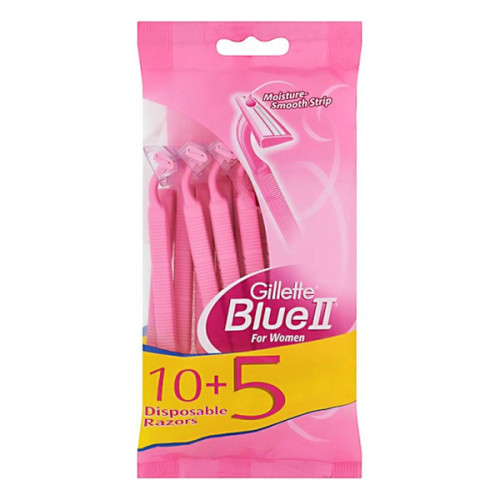 Gillette Blue II Disposable Razors for Women 10 + 5 -- جيليت بلو 2 - ماكينة حلاقة للنساء 10 + 5