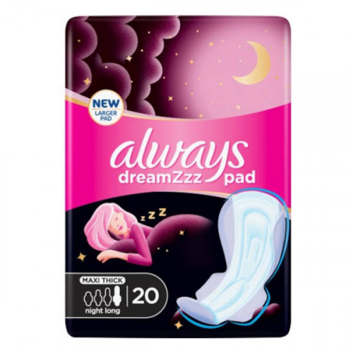 Always Dreamzz Cotton Soft Maxi Thick Night Long 20 Pads -- أولويز فوط صحية ليلية قطنية ناعمة ماكسي طويلة سميكة 20 فوطة