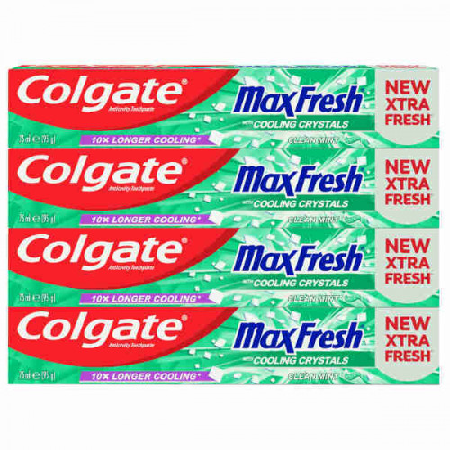 Colgate Toothpaste MaxFresh Clean Mint 4 x 75ml -- معجون أسنان كولجت ينعش النفس بنكهة النعناع 75 مل 4 حبة